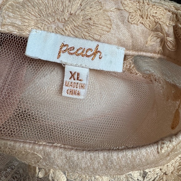 Peach Elegant Lace Embroidered Top Size XL Back Zipper Cottagecore Feminine - Picture 5 of 11
